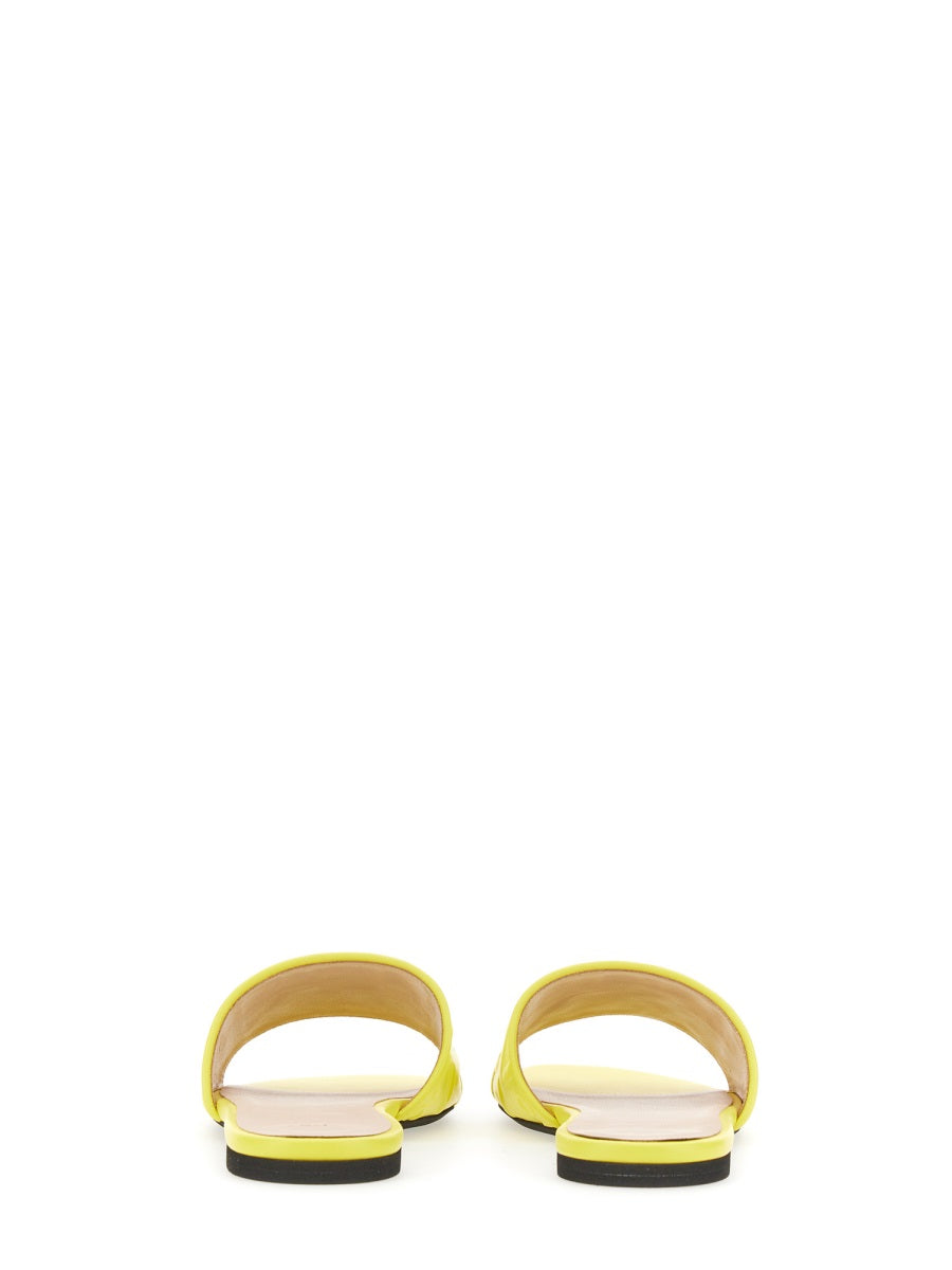 Slide Sandal With Logo Yellow Lambskin