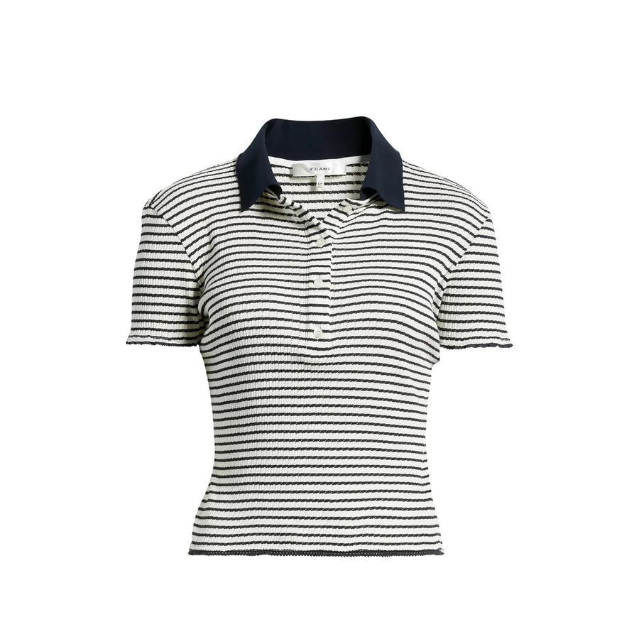 Knit Polo Top White-Blue White/blue Fabric: Tops