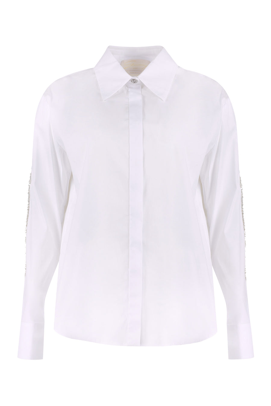 Stretch Poplin Shirt With Bead Embroidery White Cotton; Polyamide; Elastane