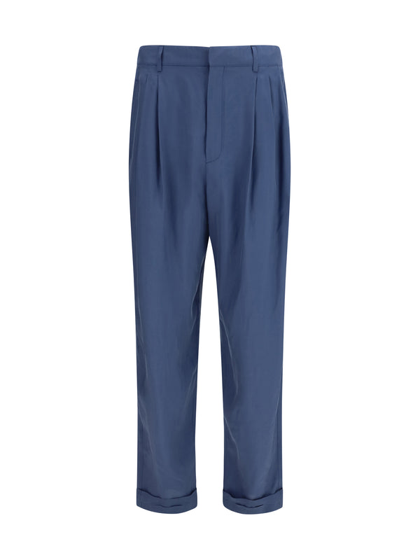 Saint Laurent 100% silk trousers in blue