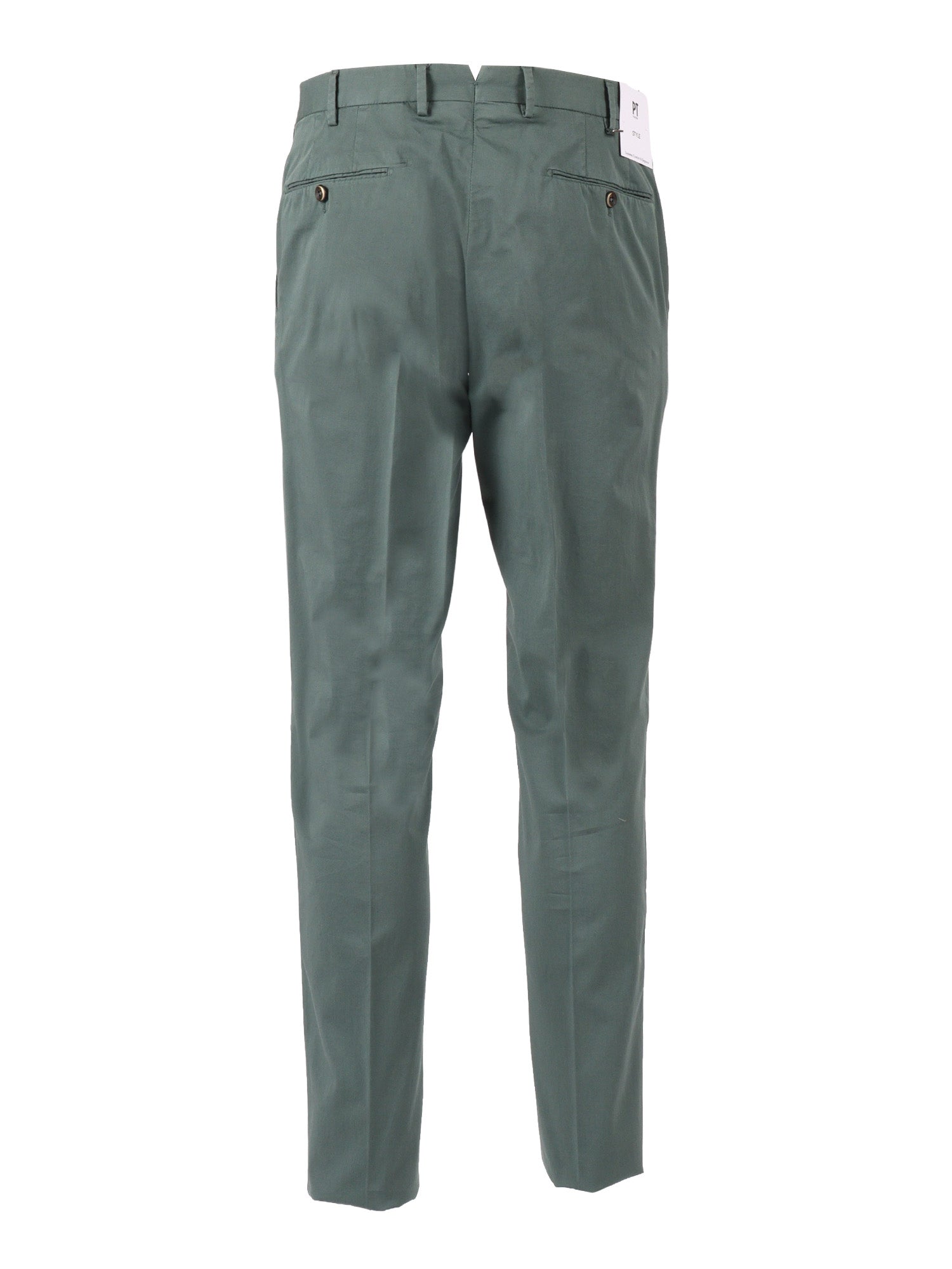 SLIM, Flat Front, Diagonal Pockets, Unfinished B. Green Cotton Elastane Pant