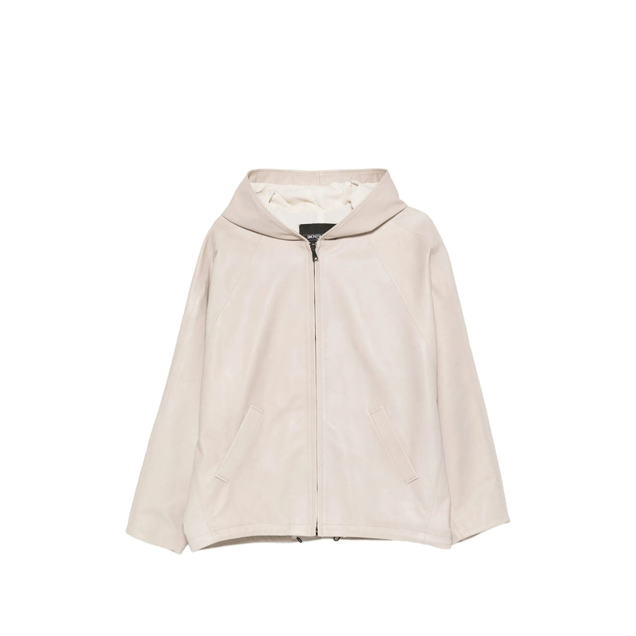 Leather Hooded Jacket Neutrals