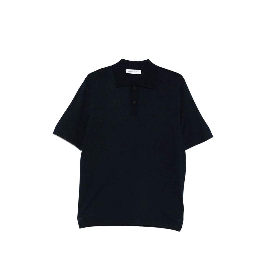 Dark Blue Button Fastening Polo Sweater Polyester: 45. Shirts