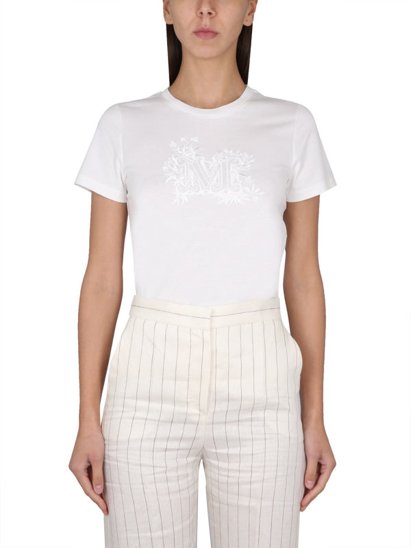 T-Shirt With Logo Embroidery White Cotton