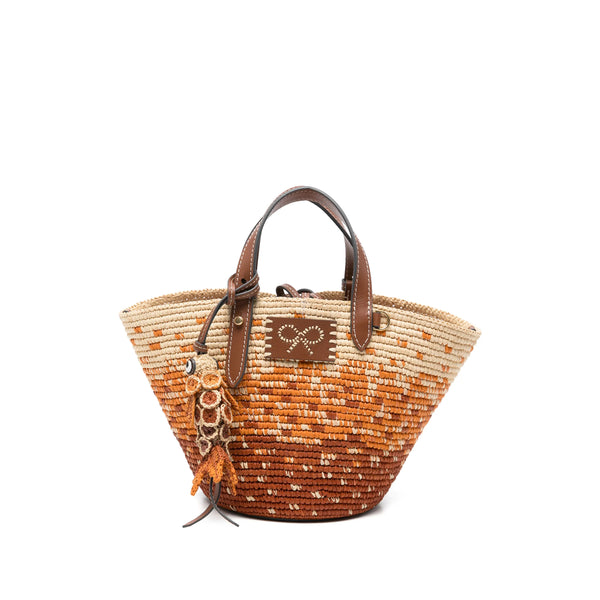 Tote Bag Raffia-Calf Leather Neutrals/orange