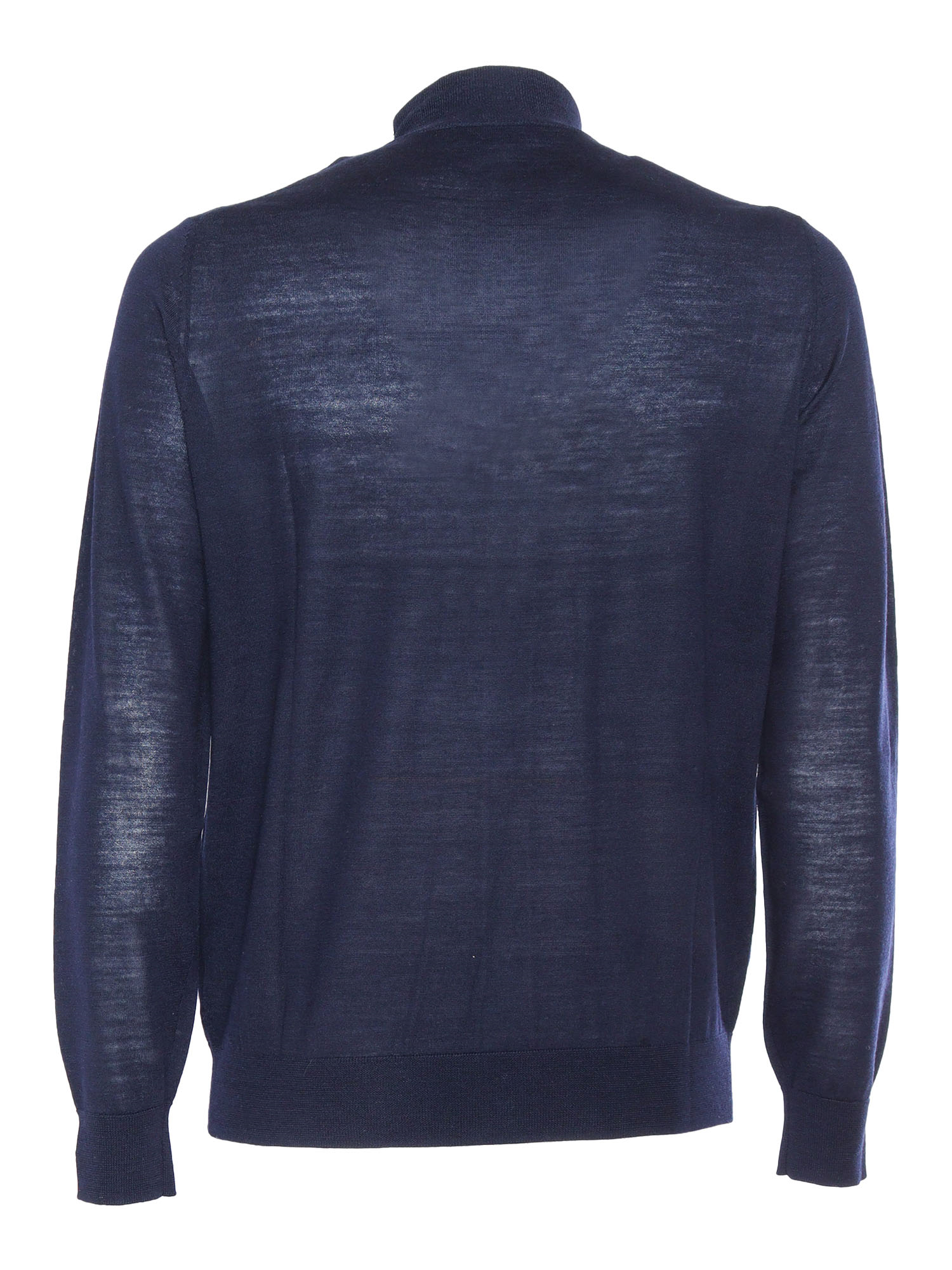 T-Neck Cardigan Blue Wool Turtleneck