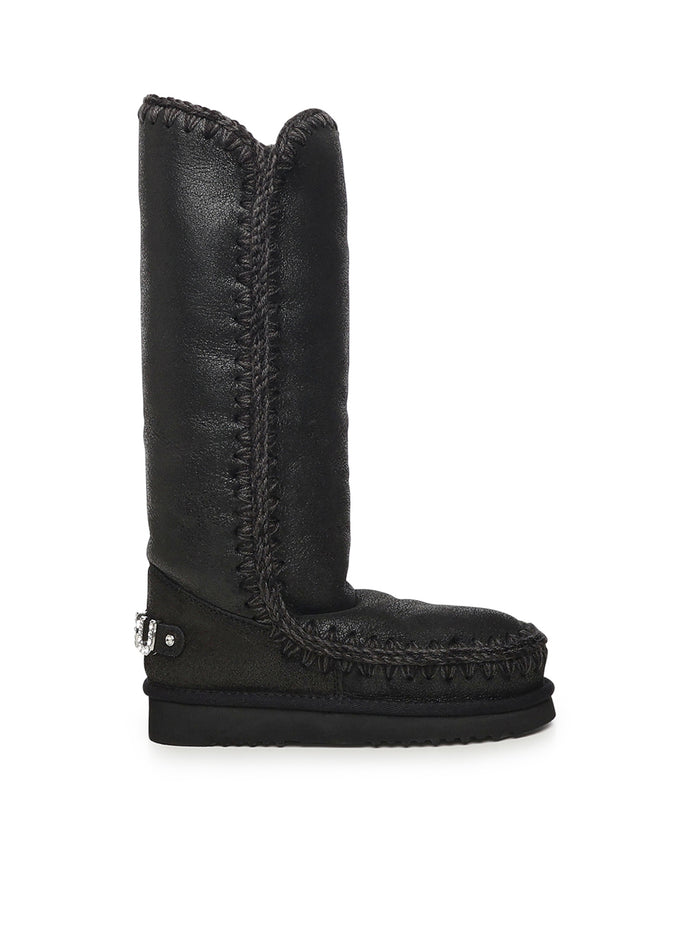 Mou Boots Cracked Black Sheepskin