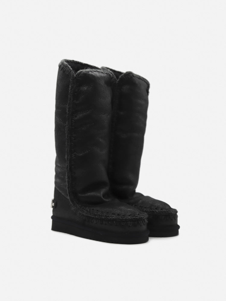 Mou Boots Cracked Black Sheepskin