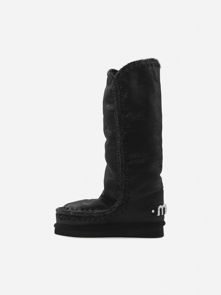Mou Boots Cracked Black Sheepskin