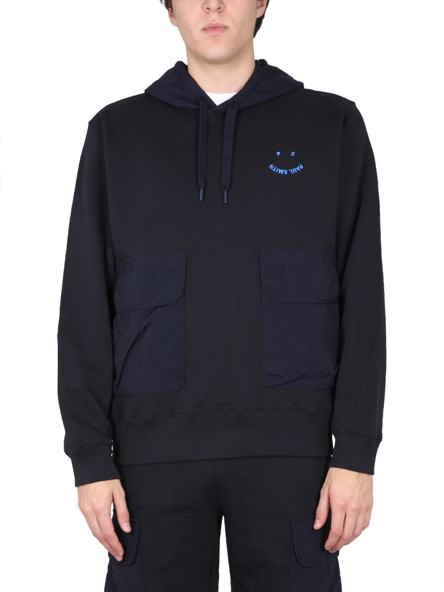 Hooded Blue Sweatshirt With Logo Organic Cotton Sweatshirts