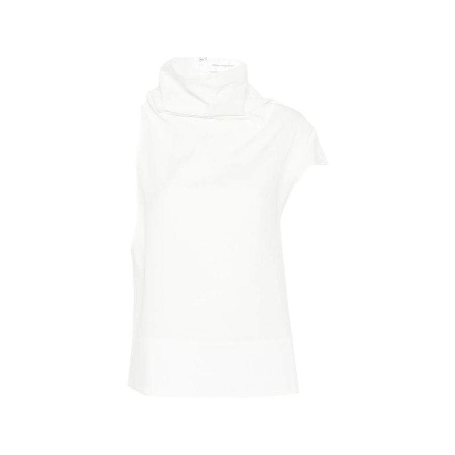 Top Asymmetric High-Neck White Cotton Tops