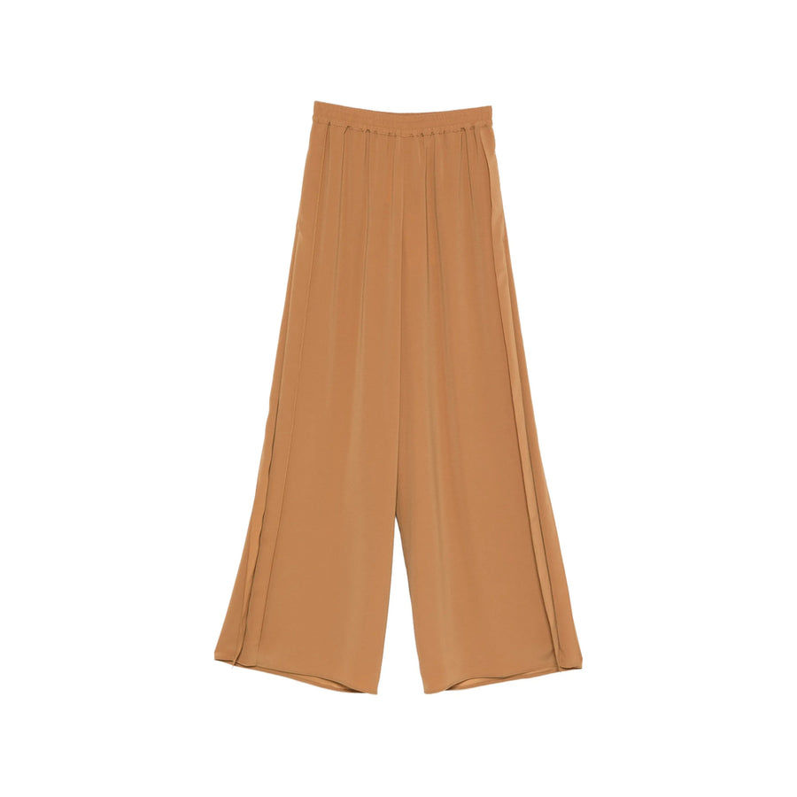 Wide Leg Trousers With Side Slits Brown Triacetate