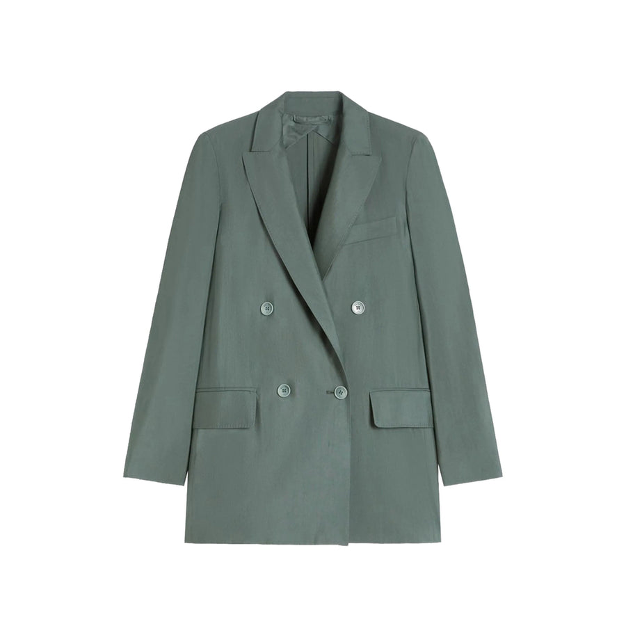 Blazer Albata Double-Breasted Wool-Silk Green Virgin Wool Blazers
