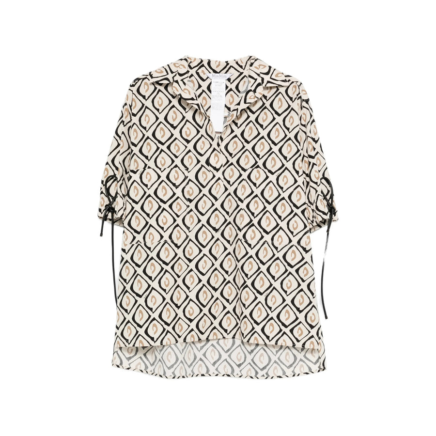 Short-Sleeved Geometric Print Blouse Neutrals/black Cotton Blouses