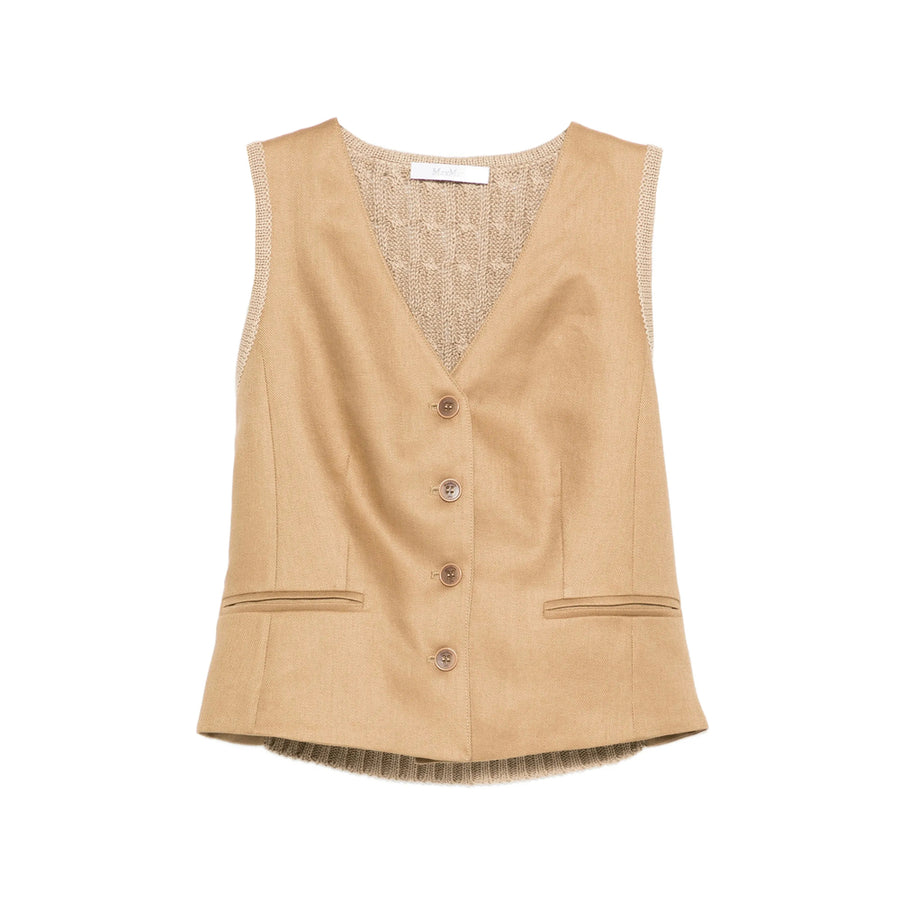 Linen Waistcoat With Knitted Panel Brown/neutrals Outer: Linen; Lining: Acetate Waistcoats & Gilets