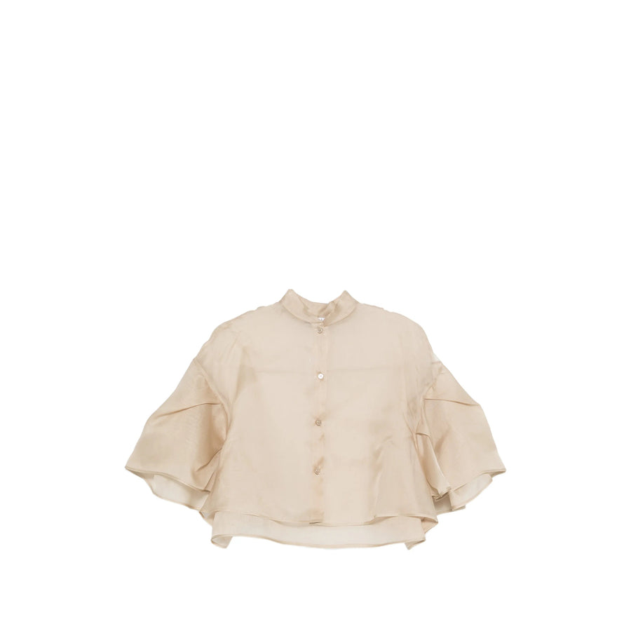 Silk Short-Sleeve Shirt Beige Neutrals
