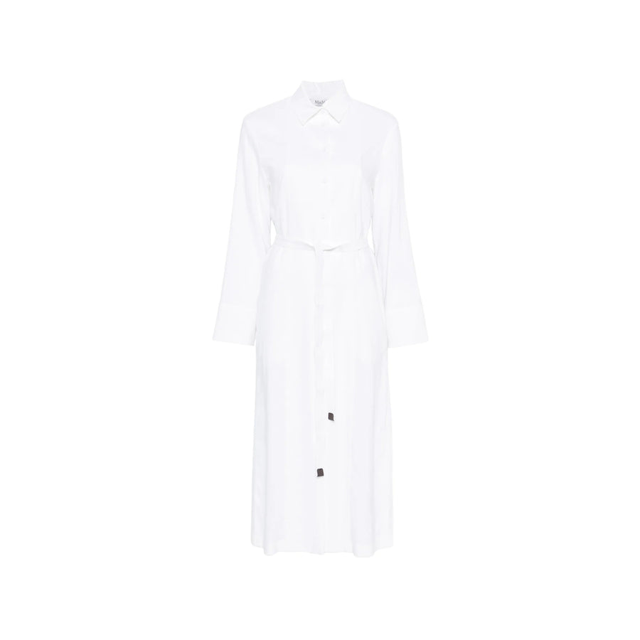 Belted Linen Blend Dress White Day