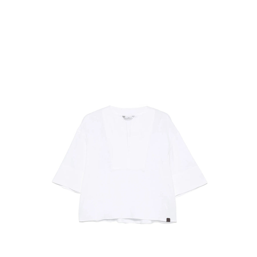 V-Neck Sweater Sospiro White Linen Blouses