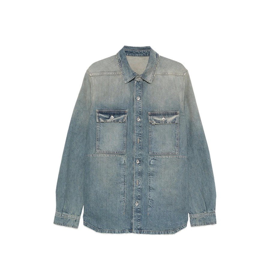 Washed Indigo Front Button Jacket Blue Cotton: 100