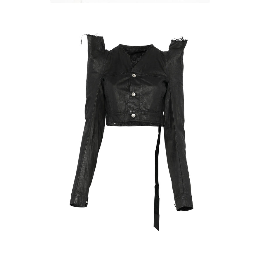 Cropped Outerwear With Tie Detail Black Cotton Jacket