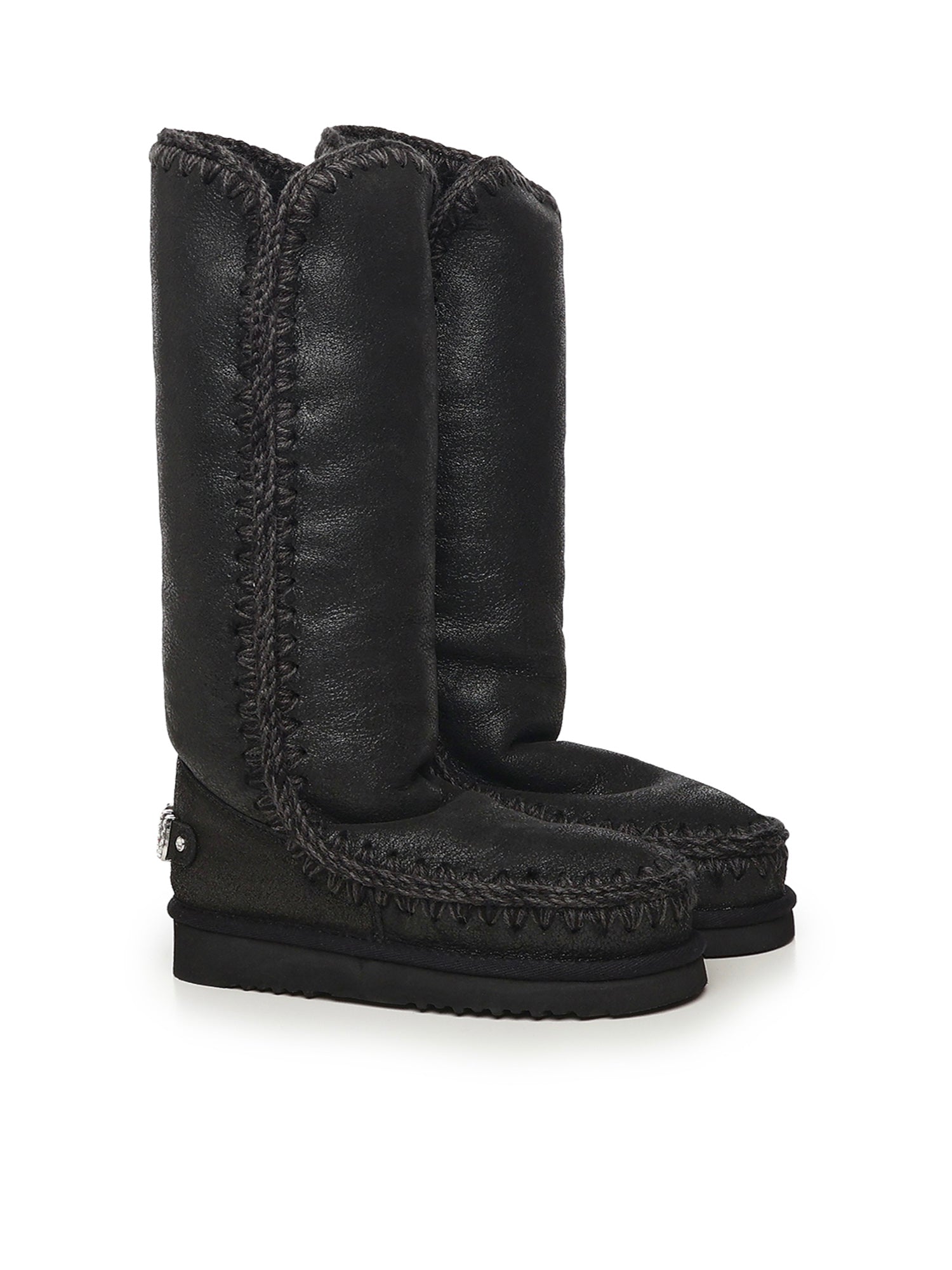 Mou Boots Cracked Black Sheepskin