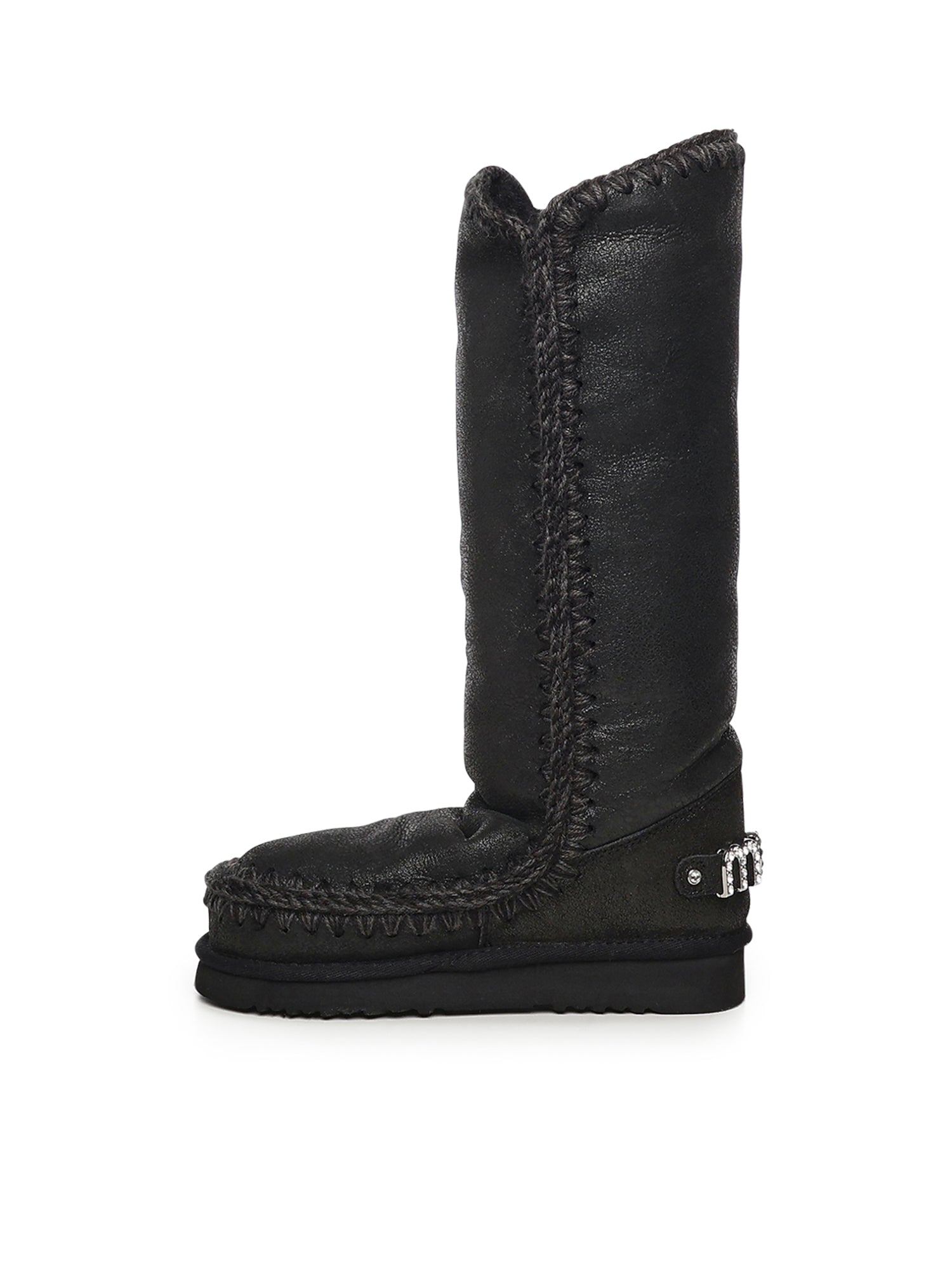 Mou Boots Cracked Black Sheepskin