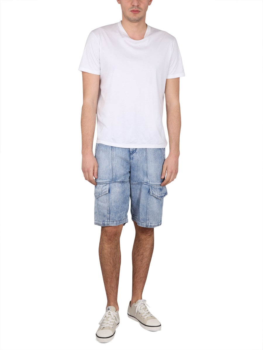 Bermuda Shorts With Belt Loops Azure Lyocell Lining