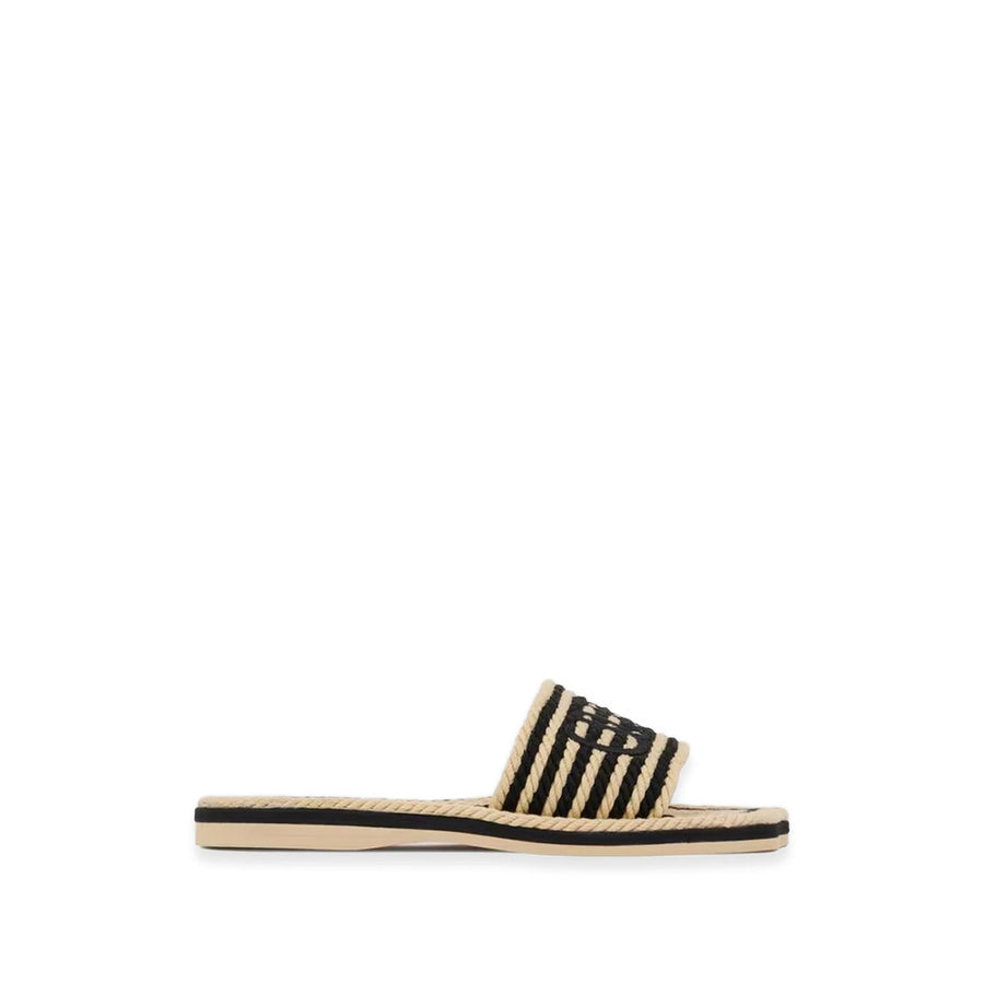 Slide Sandals Woody Patterned Cotton Black/neutrals Flip Flops & Slides