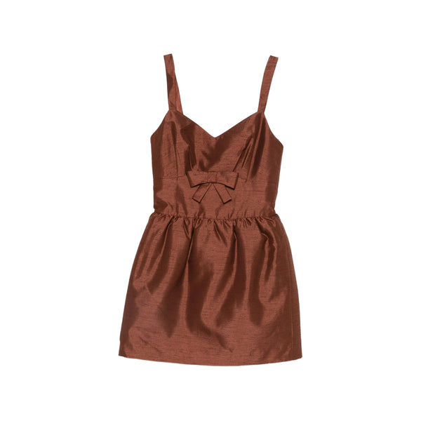 Dress V-Neck Brown Polyester