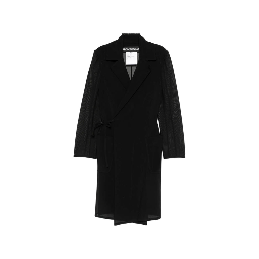 Wrap Coat Black Polyester Double Breasted & Peacoats