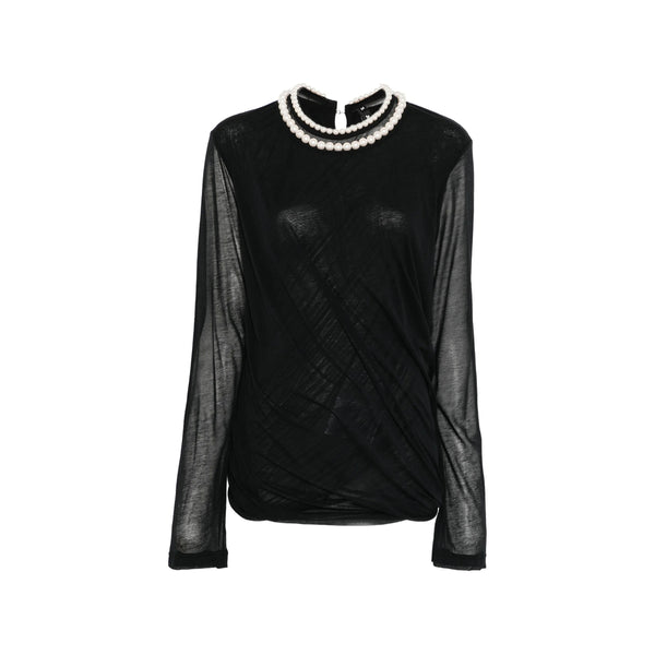 T-Shirt With Pearl Embellishment, Black Cotton T-shirts & Jerseys