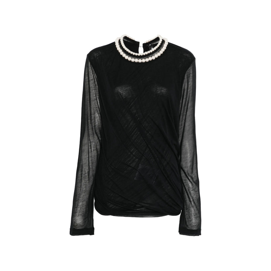 T-Shirt With Pearl Embellishment, Black Cotton T-shirts & Jerseys