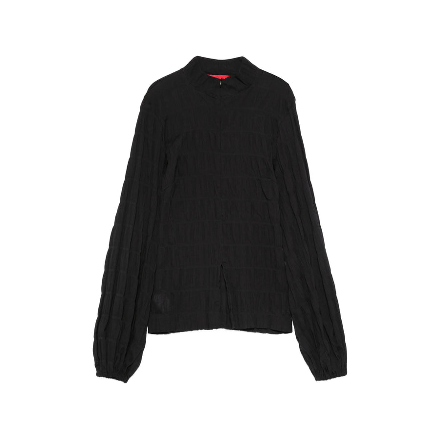 Mock Neck Blouse With Front Slit Black Cotton: 98. Blouses