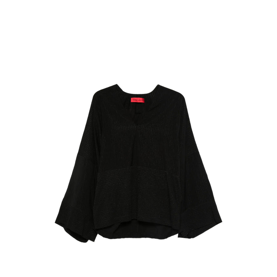V-Neck Blouse With Wide Sleeves Black Polyamide: 19. Blouses