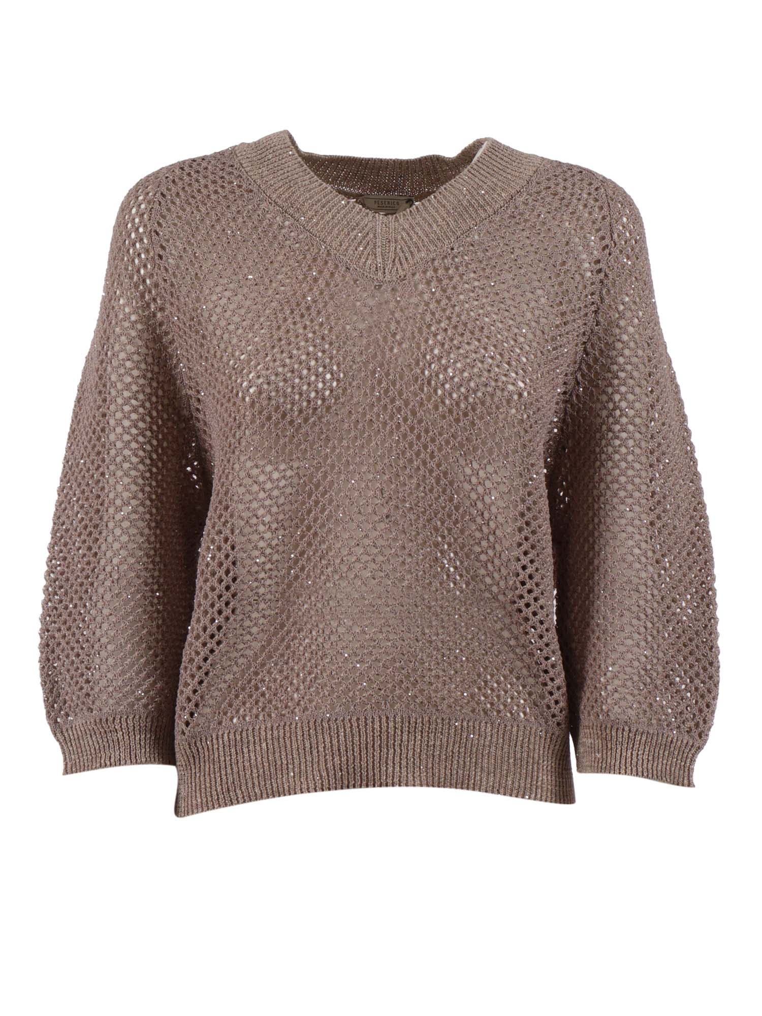 KNITTED SWEATER Brown Polyamide Linen Cotton Crewneck