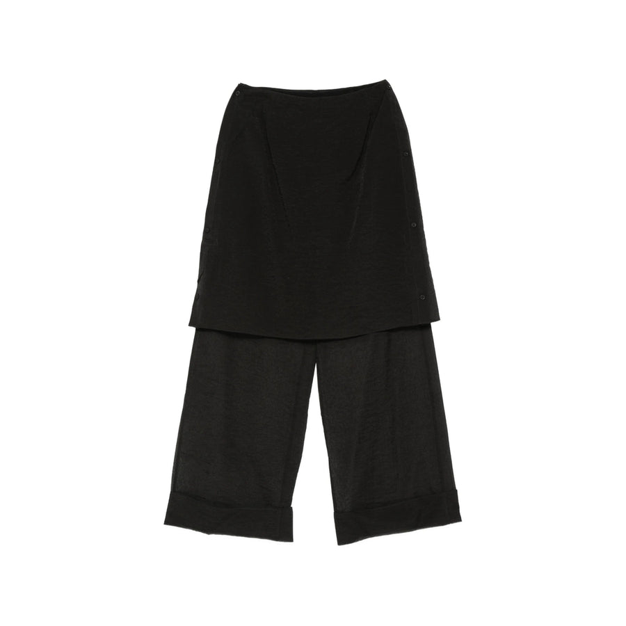 Wide-Leg Trousers Black Outer: Cotton