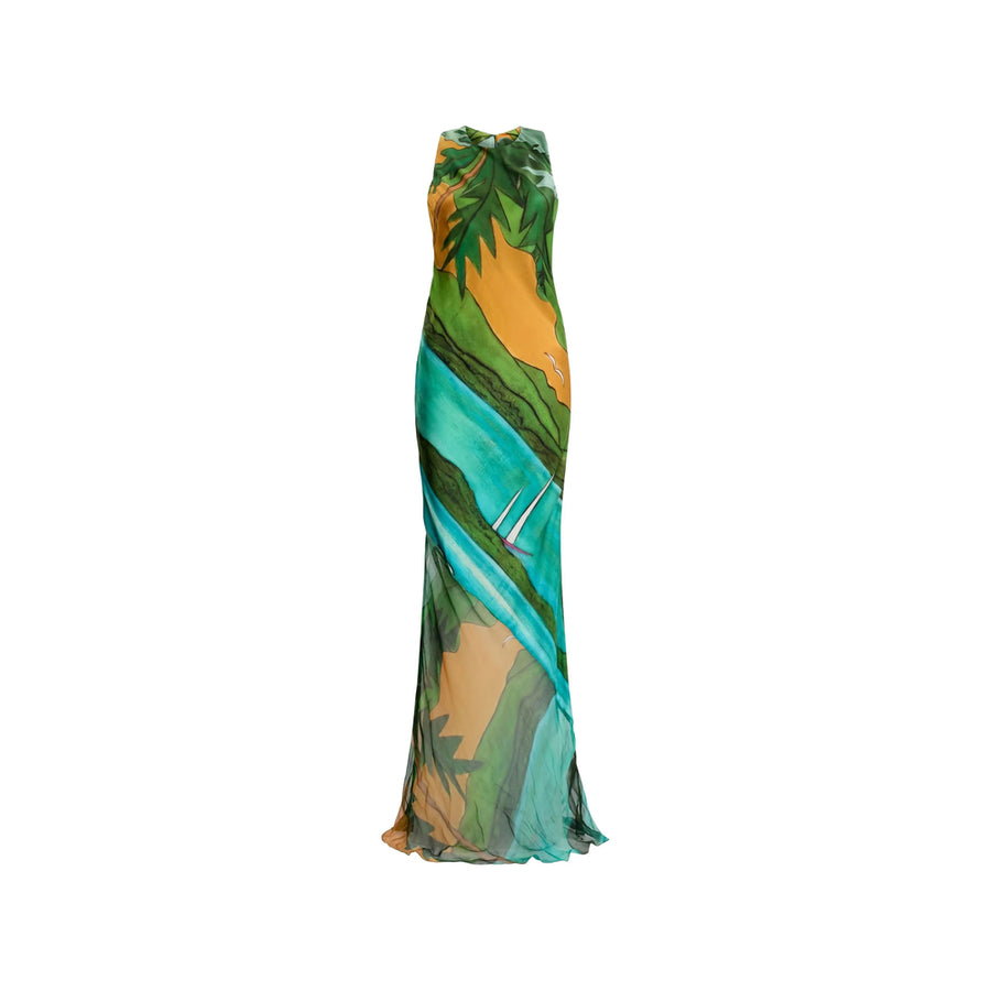 Dress Halter Silk Green-Blue Green/blue Day