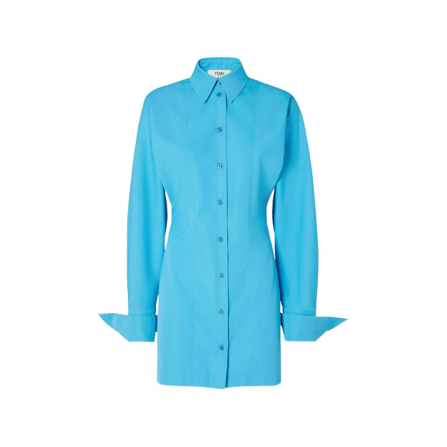 Long-Sleeved Collared Dress Bright Blue Viscose Day