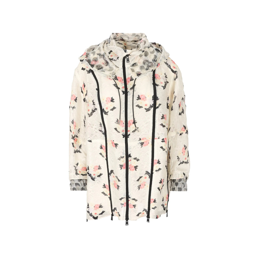 Floral Print Silk Hoodie White Hoodies