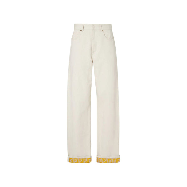 Wide-Leg Logo Print Jeans Neutrals Cotton Straight-leg