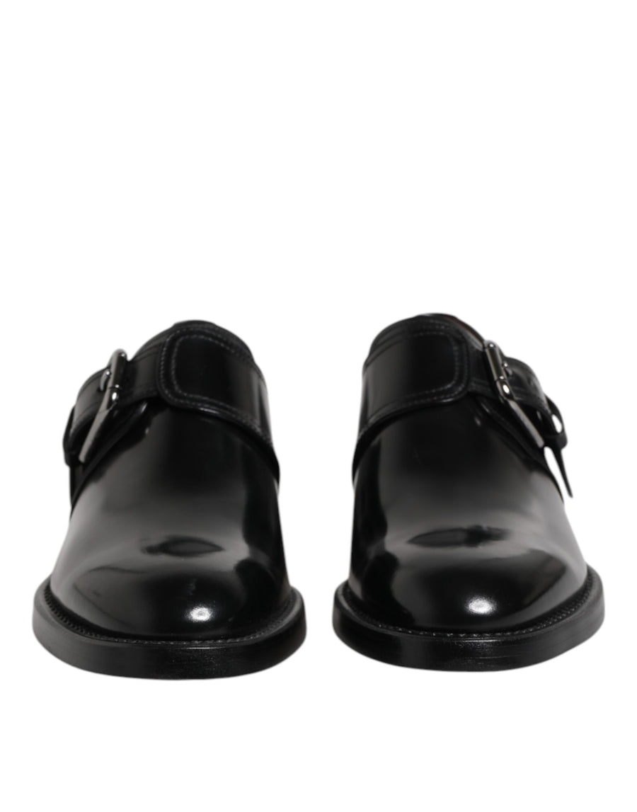 Black Leather Monk Strap Derby Formal Shoes Calf