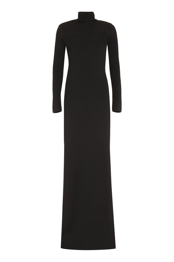 Stand-Up Collar Wool Dress Black