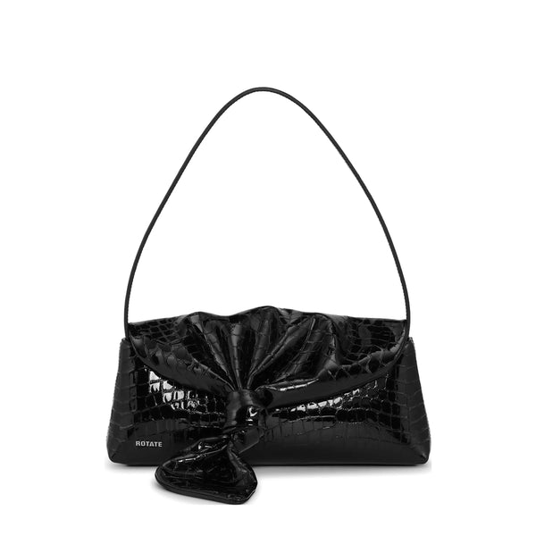 Top-Handle Shoulder Bag Black Croc-Effect