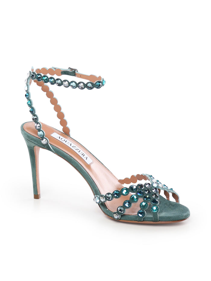 Aquazzura Sandals Light Teal Kid Suede Leather