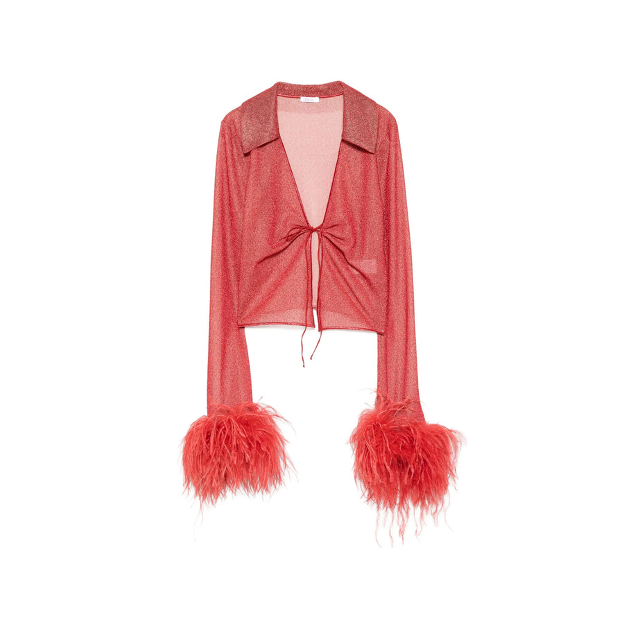 Shirt Coral Red Lurex Polyamide Blouses