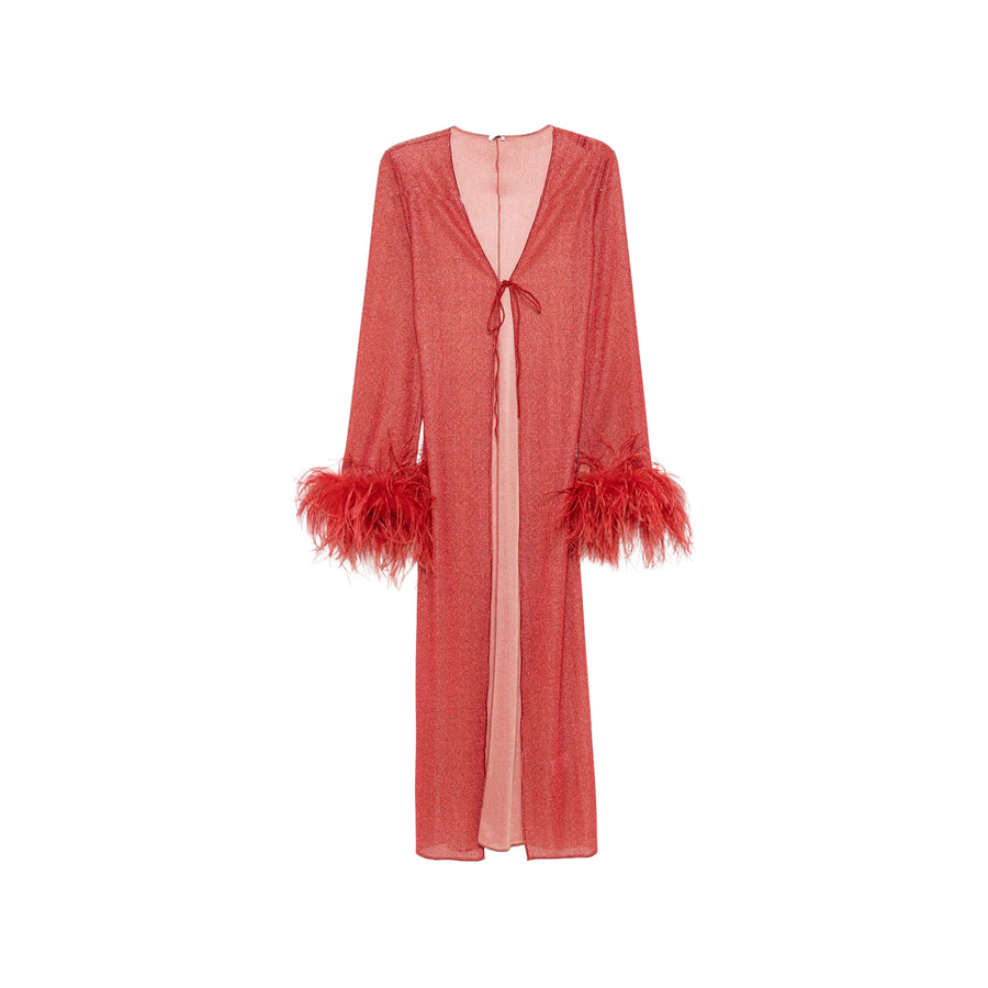 Dress Lurex Red Feather-Trim Outer: Polyamide Beach Cover-ups
