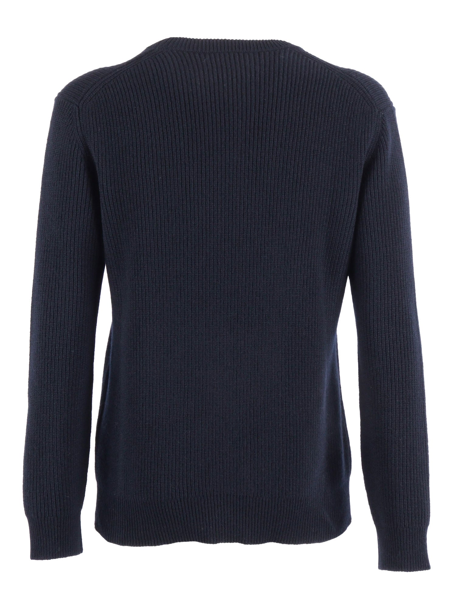 R Neck Pullover Blue Wool Crewneck