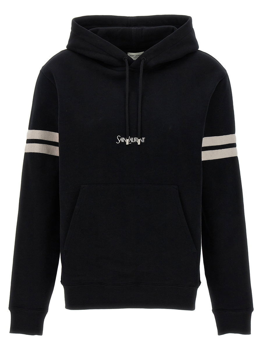Saint Laurent Logo-Embroidered Cotton Hoodie — Black