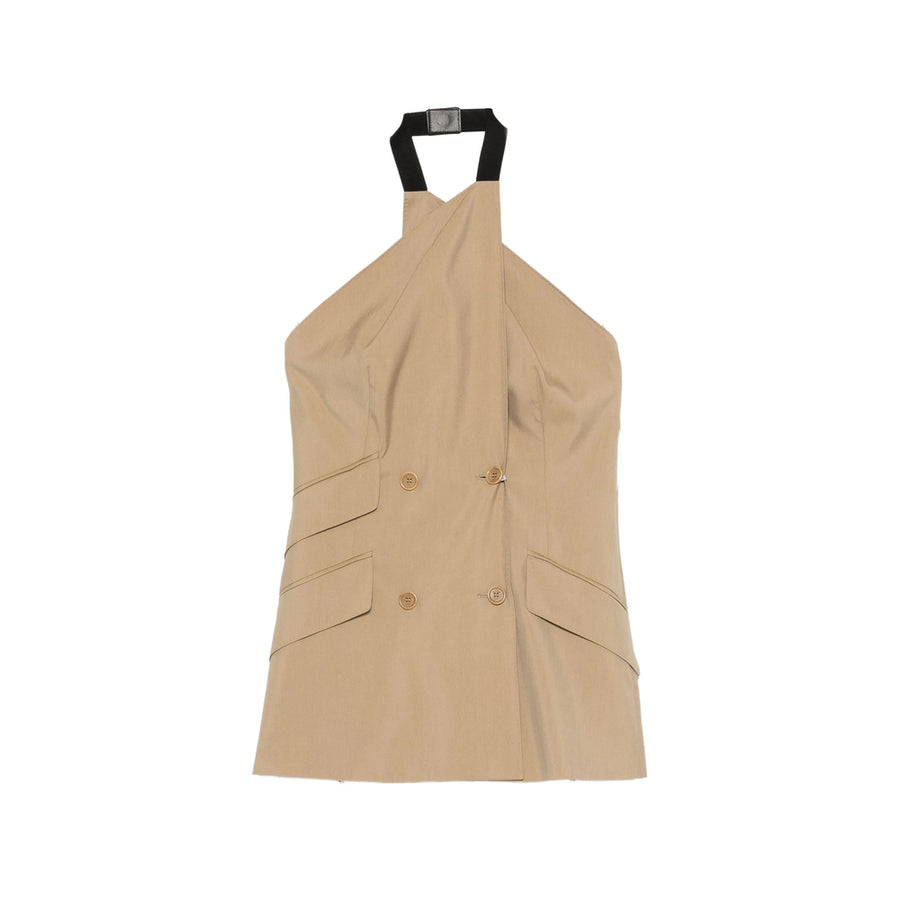 Double-Breasted Halterneck Waistcoat Neutrals Virgin Wool Waistcoats & Gilets