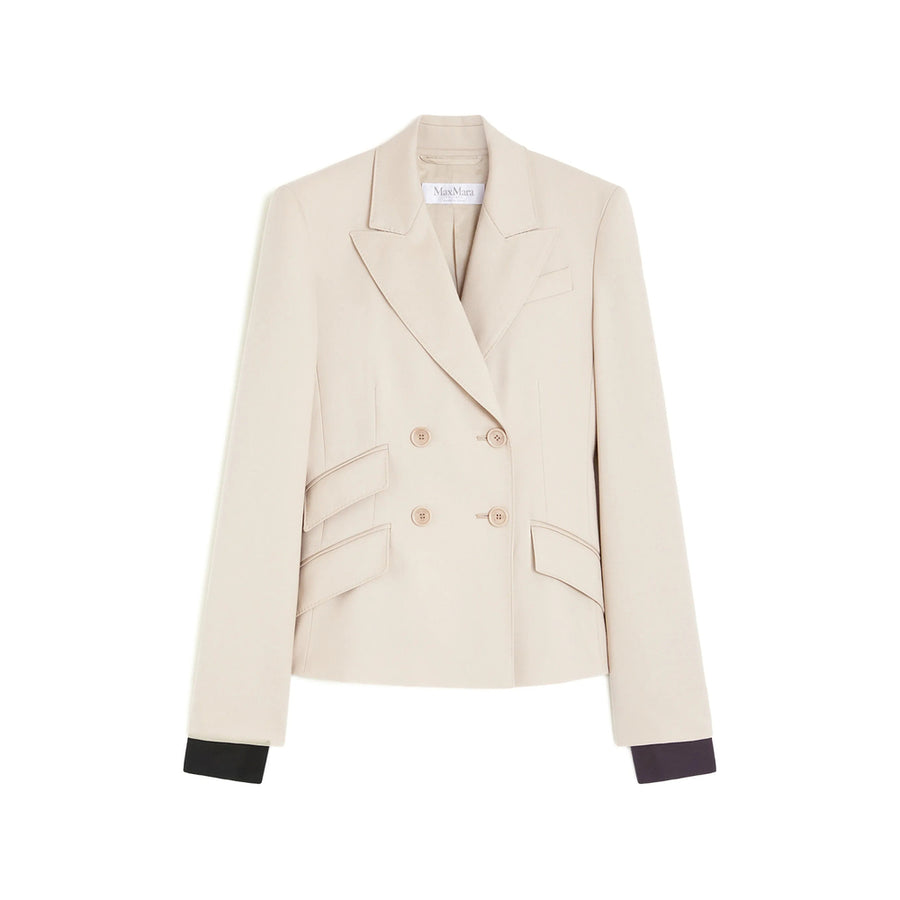 Double-Breasted Blazer Sand Beige Neutrals Virgin Wool Blazers